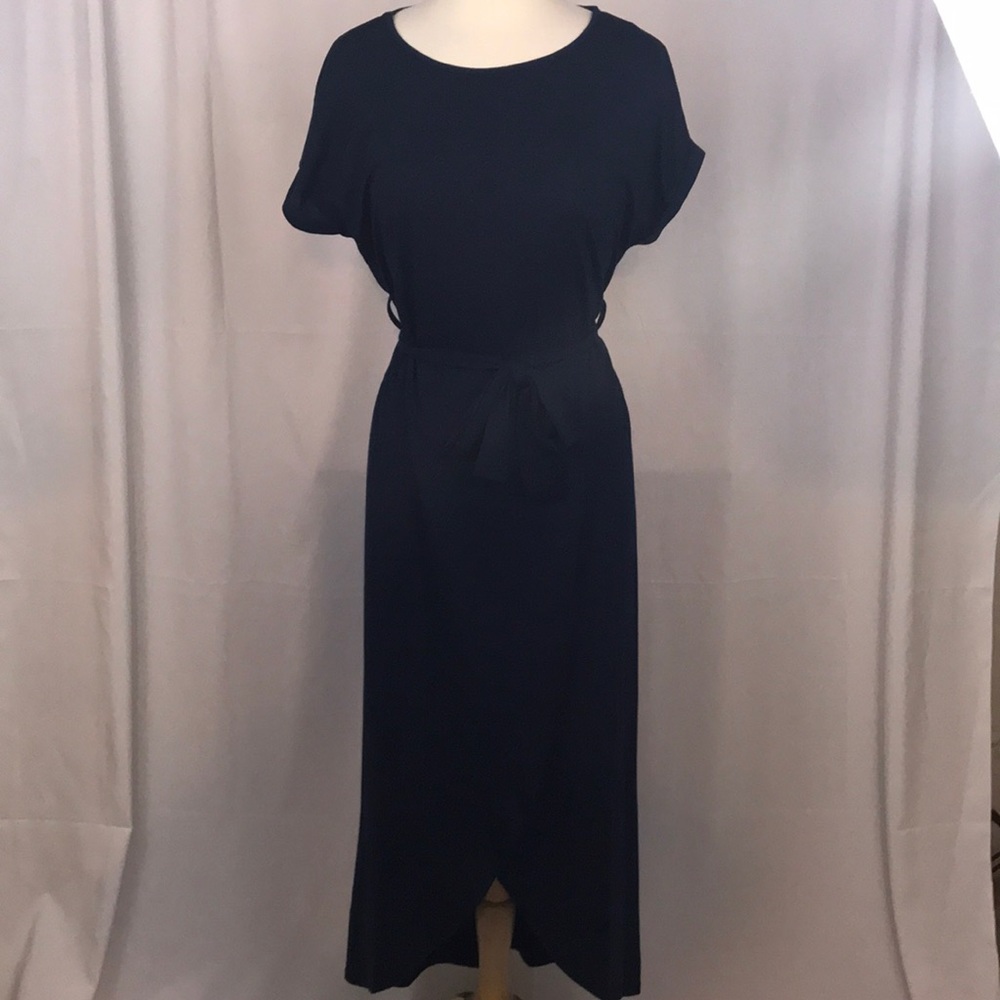 Navy Faux Wrap Dress with Tie